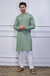 Sage Green Art Silk Embroidered Kurta Pajama